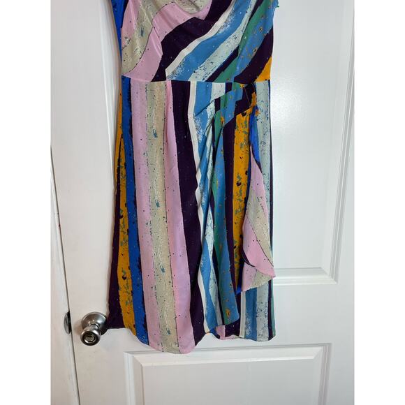 Y2K Plenty by Tracy Reese Silk Dress Size 0 Striped Drape Neck Sash Country Club - Picture 3 of 7